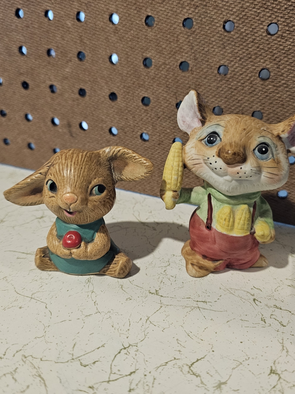 Homco Brown Mouse Figurine Pair with Green and Red Accents